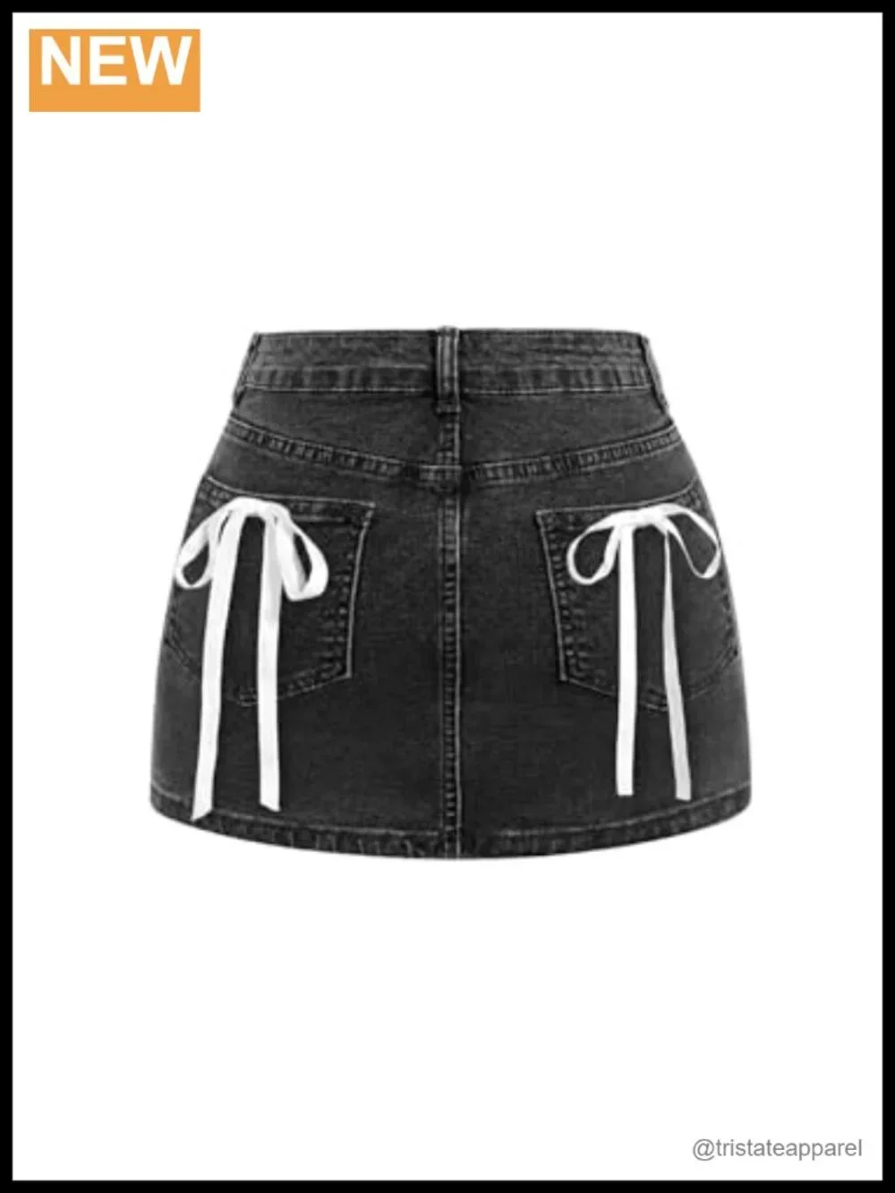 Bow Back Denim Mini Skirt Bodycon Low Waisted with Pocket